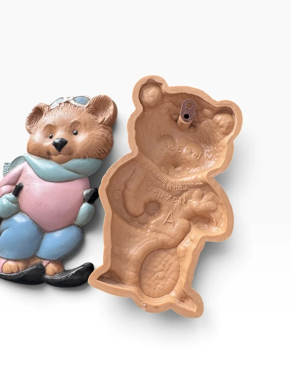 Vintage Burwood Teddy Bear Sports Wall Plaques Set of 2 Ski Tennis 1980s Pastel